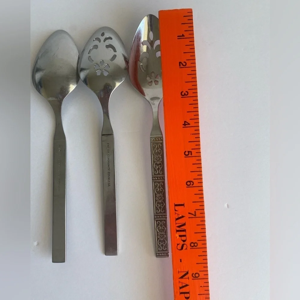 MCM 6‎ Pc Oneida Community Isabella Stainless Serving Set Utensils Flowers Dot